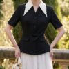 Áo Blazer Cổ Sen Tay Lửng